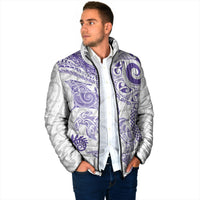 Aotearoa Maori Sea Animals Tribal Padded Jacket Manta Ray and Shark Moko Pattern Purple Color