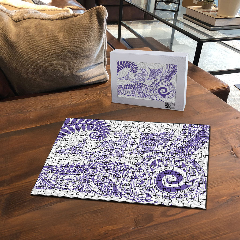 Aotearoa Maori Sea Animals Tribal Puzzle Manta Ray and Shark Moko Pattern Purple Color LT03 - Polynesian Pride