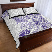 Aotearoa Maori Sea Animals Tribal Quilt Bed Set Manta Ray and Shark Moko Pattern Purple Color
