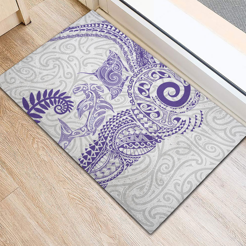 Aotearoa Maori Sea Animals Tribal Rubber Doormat Manta Ray and Shark Moko Pattern Purple Color