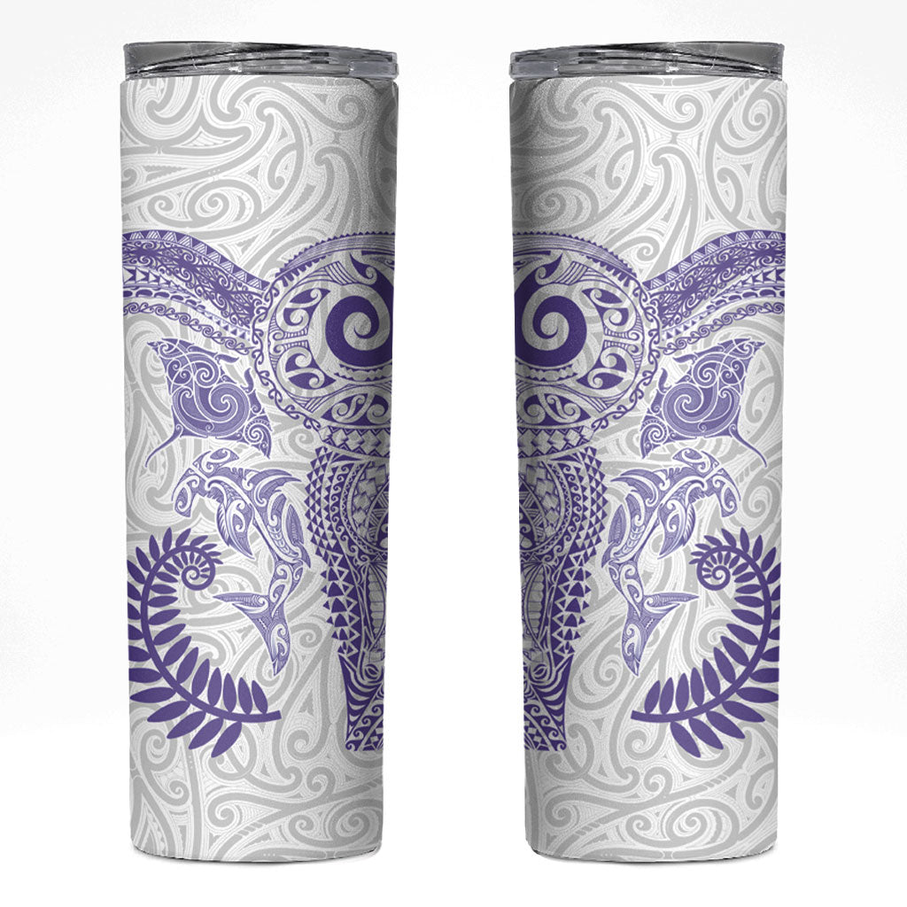 Aotearoa Maori Sea Animals Tribal Skinny Tumbler Manta Ray and Shark Moko Pattern Purple Color LT03 Purple - Polynesian Pride
