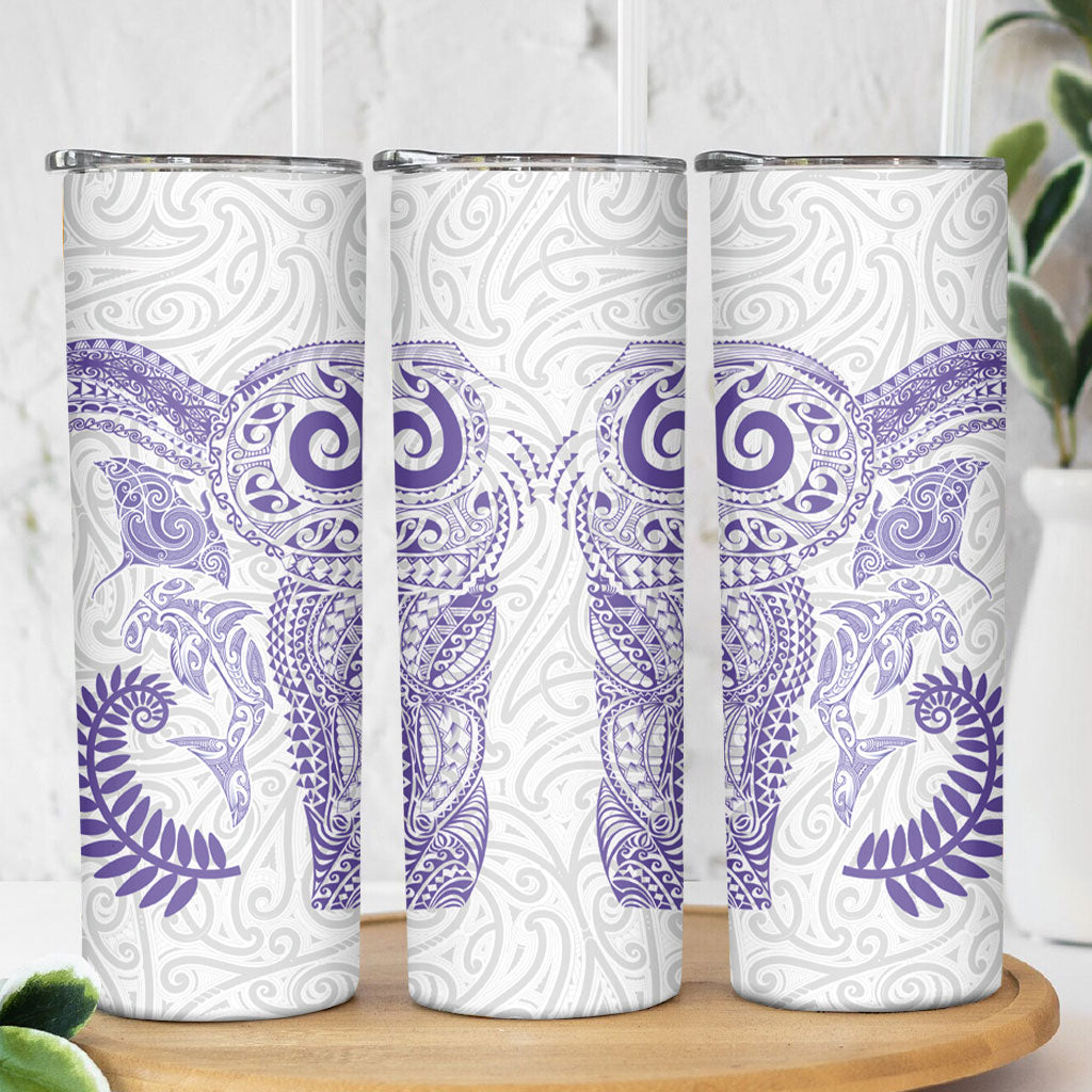 Aotearoa Maori Sea Animals Tribal Skinny Tumbler Manta Ray and Shark Moko Pattern Purple Color LT03 - Polynesian Pride