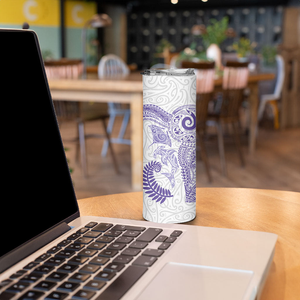 Aotearoa Maori Sea Animals Tribal Skinny Tumbler Manta Ray and Shark Moko Pattern Purple Color LT03 - Polynesian Pride