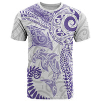 Aotearoa Maori Sea Animals Tribal T Shirt Manta Ray and Shark Moko Pattern Purple Color LT03 Purple - Polynesian Pride