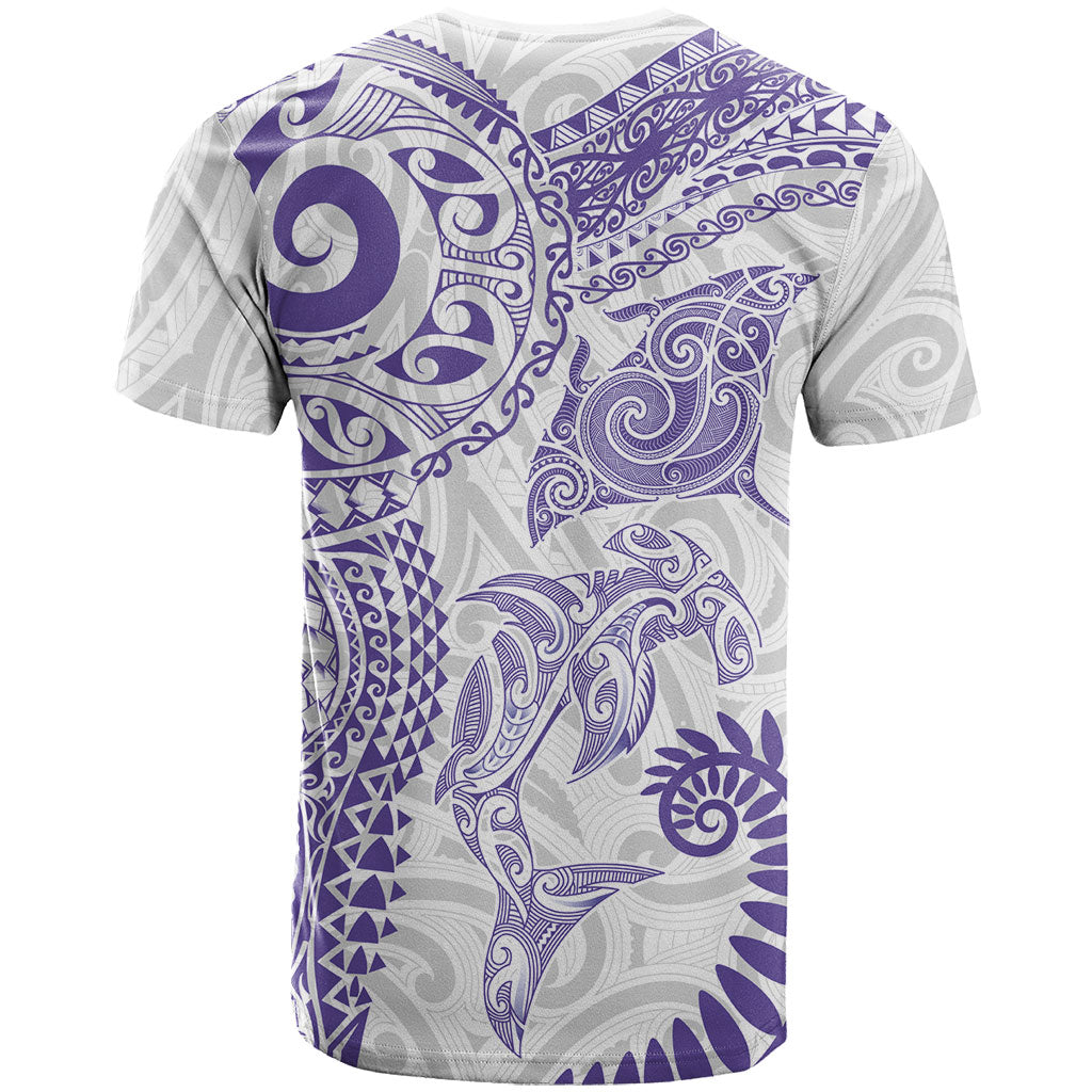 Aotearoa Maori Sea Animals Tribal T Shirt Manta Ray and Shark Moko Pattern Purple Color LT03 - Polynesian Pride