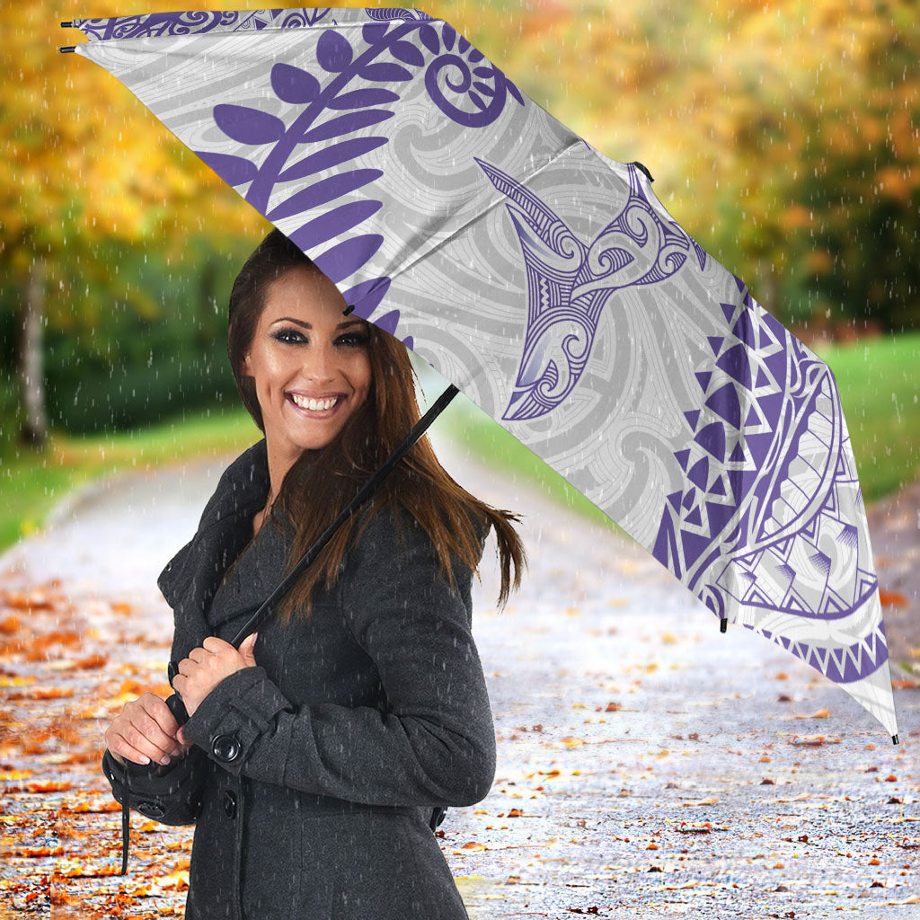 Aotearoa Maori Sea Animals Tribal Umbrella Manta Ray and Shark Moko Pattern Purple Color