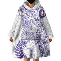 Aotearoa Maori Sea Animals Tribal Wearable Blanket Hoodie Manta Ray and Shark Moko Pattern Purple Color LT03 - Polynesian Pride