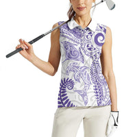 Aotearoa Maori Sea Animals Tribal Women Sleeveless Polo Shirt Manta Ray and Shark Moko Pattern Purple Color LT03 - Polynesian Pride