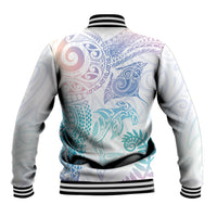 Aotearoa Maori Sea Animals Tribal Baseball Jacket Manta Ray and Shark Moko Pattern Sweet Pastel