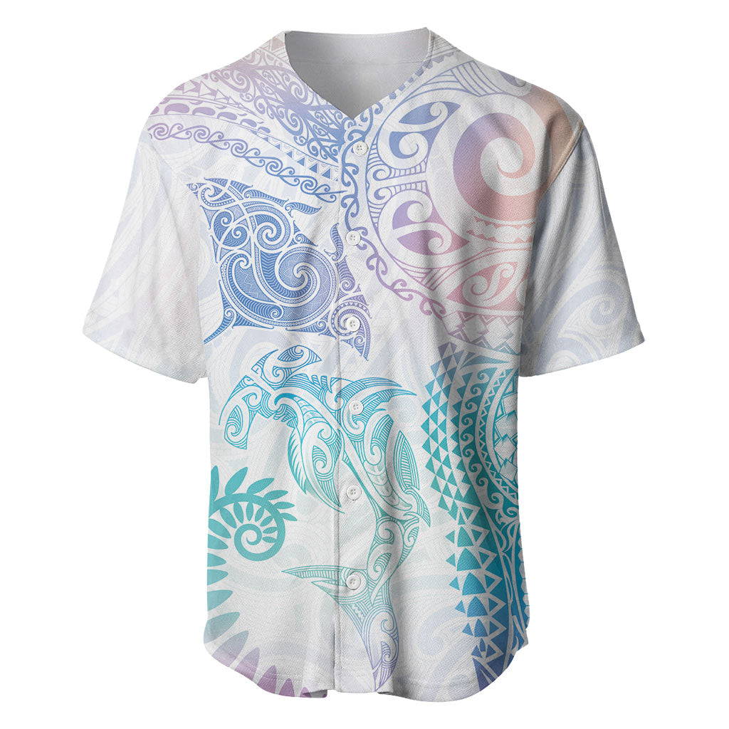 Aotearoa Maori Sea Animals Tribal Baseball Jersey Manta Ray and Shark Moko Pattern Sweet Pastel