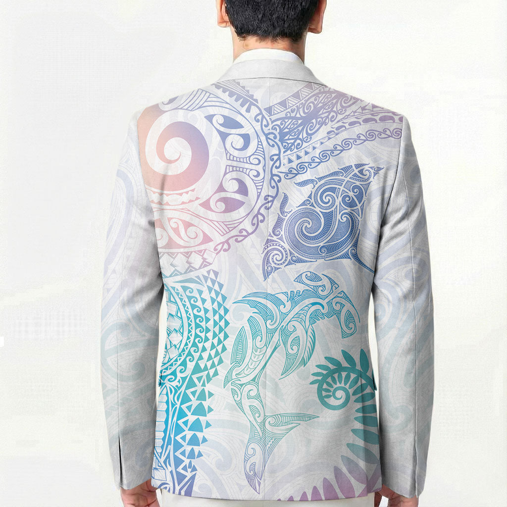 Aotearoa Maori Sea Animals Tribal Blazer Manta Ray and Shark Moko Pattern Sweet Pastel