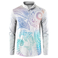Aotearoa Maori Sea Animals Tribal Button Sweatshirt Manta Ray and Shark Moko Pattern Sweet Pastel