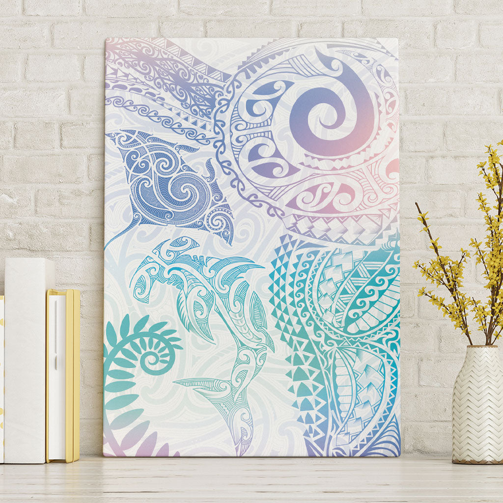 Aotearoa Maori Sea Animals Tribal Canvas Wall Art Manta Ray and Shark Moko Pattern Sweet Pastel
