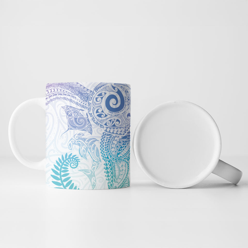 Aotearoa Maori Sea Animals Tribal Ceramic Mug Manta Ray and Shark Moko Pattern Sweet Pastel