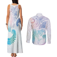 Aotearoa Maori Sea Animals Tribal Couples Matching Tank Maxi Dress and Long Sleeve Button Shirt Manta Ray and Shark Moko Pattern Sweet Pastel LT03 - Polynesian Pride