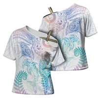 Aotearoa Maori Sea Animals Tribal Cross Shoulder Shirt Manta Ray and Shark Moko Pattern Sweet Pastel