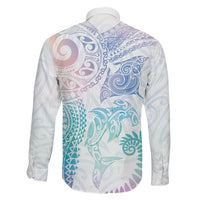 Aotearoa Maori Sea Animals Tribal Family Matching Long Sleeve Bodycon Dress and Hawaiian Shirt Manta Ray and Shark Moko Pattern Sweet Pastel LT03 - Polynesian Pride