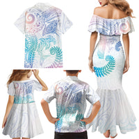 Aotearoa Maori Sea Animals Tribal Family Matching Mermaid Dress and Hawaiian Shirt Manta Ray and Shark Moko Pattern Sweet Pastel LT03 - Polynesian Pride