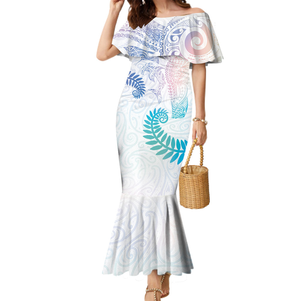 Aotearoa Maori Sea Animals Tribal Family Matching Mermaid Dress and Hawaiian Shirt Manta Ray and Shark Moko Pattern Sweet Pastel LT03 Mom's Dress Multicolor - Polynesian Pride