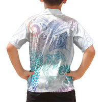 Aotearoa Maori Sea Animals Tribal Family Matching Off Shoulder Maxi Dress and Hawaiian Shirt Manta Ray and Shark Moko Pattern Sweet Pastel LT03 - Polynesian Pride