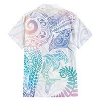 Aotearoa Maori Sea Animals Tribal Family Matching Off Shoulder Maxi Dress and Hawaiian Shirt Manta Ray and Shark Moko Pattern Sweet Pastel LT03 - Polynesian Pride