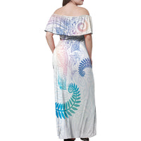 Aotearoa Maori Sea Animals Tribal Family Matching Off Shoulder Maxi Dress and Hawaiian Shirt Manta Ray and Shark Moko Pattern Sweet Pastel LT03 - Polynesian Pride