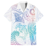 Aotearoa Maori Sea Animals Tribal Family Matching Off Shoulder Short Dress and Hawaiian Shirt Manta Ray and Shark Moko Pattern Sweet Pastel LT03 Dad's Shirt - Short Sleeve Multicolor - Polynesian Pride