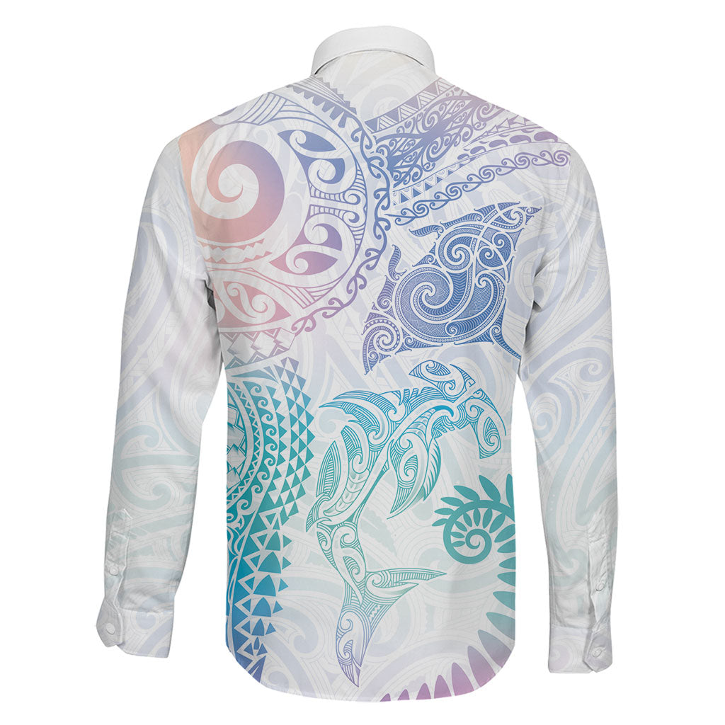 Aotearoa Maori Sea Animals Tribal Family Matching Short Sleeve Bodycon Dress and Hawaiian Shirt Manta Ray and Shark Moko Pattern Sweet Pastel LT03 - Polynesian Pride