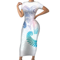 Aotearoa Maori Sea Animals Tribal Family Matching Short Sleeve Bodycon Dress and Hawaiian Shirt Manta Ray and Shark Moko Pattern Sweet Pastel LT03 Mom's Dress Multicolor - Polynesian Pride