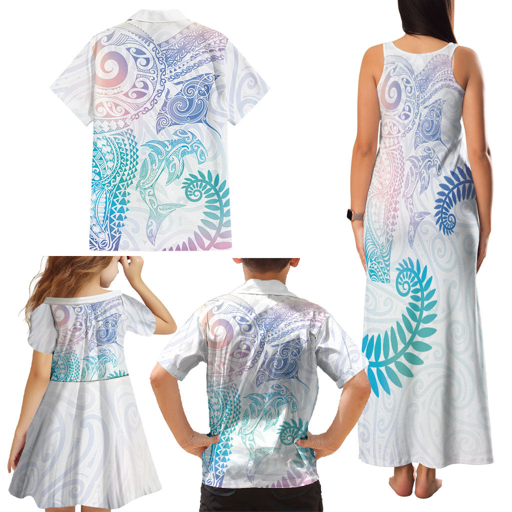 Aotearoa Maori Sea Animals Tribal Family Matching Tank Maxi Dress and Hawaiian Shirt Manta Ray and Shark Moko Pattern Sweet Pastel LT03 - Polynesian Pride