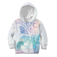 Aotearoa Maori Sea Animals Tribal Kid Hoodie Manta Ray and Shark Moko Pattern Sweet Pastel