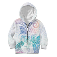 Aotearoa Maori Sea Animals Tribal Kid Hoodie Manta Ray and Shark Moko Pattern Sweet Pastel