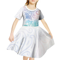 Aotearoa Maori Sea Animals Tribal Kid Short Sleeve Dress Manta Ray and Shark Moko Pattern Sweet Pastel