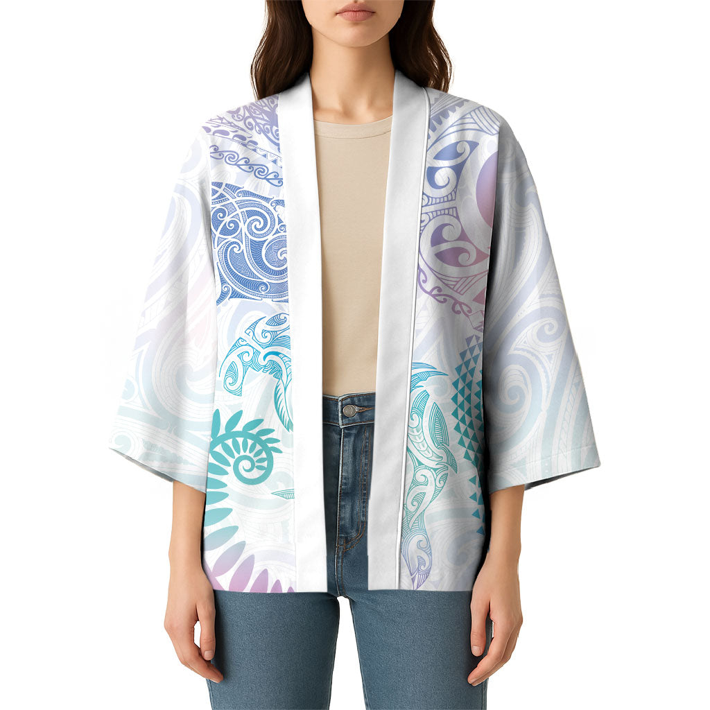 Aotearoa Maori Sea Animals Tribal Kimono Manta Ray and Shark Moko Pattern Sweet Pastel