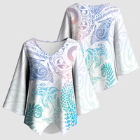 Aotearoa Maori Sea Animals Tribal Kimono Sleeve Blouse Manta Ray and Shark Moko Pattern Sweet Pastel
