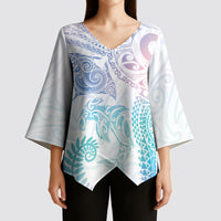 Aotearoa Maori Sea Animals Tribal Kimono Sleeve Blouse Manta Ray and Shark Moko Pattern Sweet Pastel