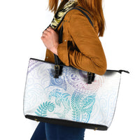 Aotearoa Maori Sea Animals Tribal Leather Tote Bag Manta Ray and Shark Moko Pattern Sweet Pastel