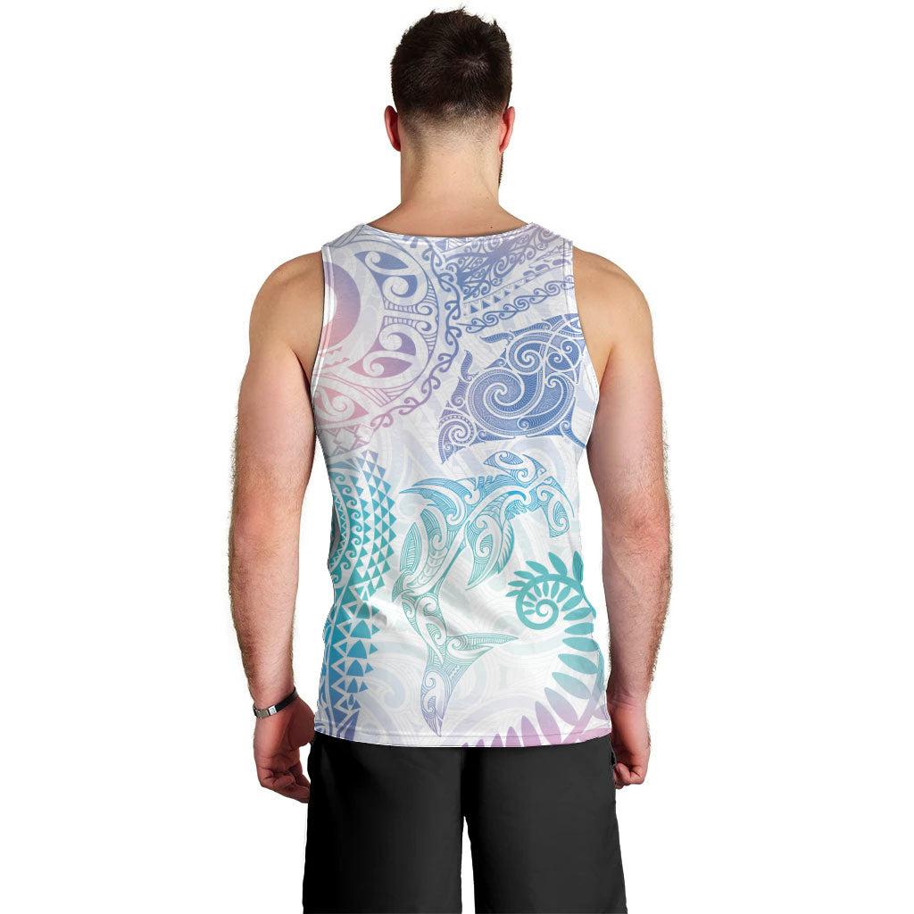 Aotearoa Maori Sea Animals Tribal Men Tank Top Manta Ray and Shark Moko Pattern Sweet Pastel