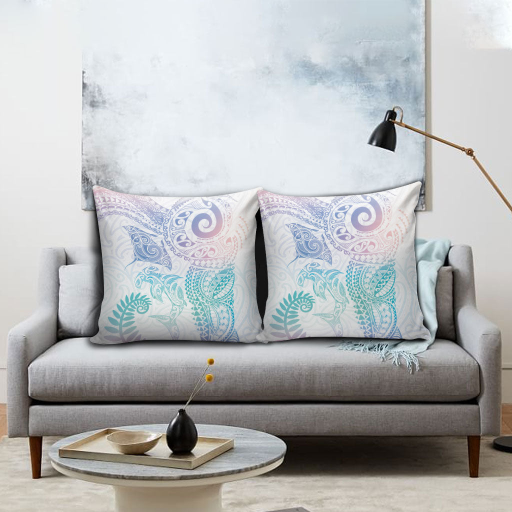 Aotearoa Maori Sea Animals Tribal Pillow Cover Manta Ray and Shark Moko Pattern Sweet Pastel
