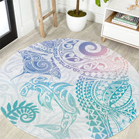 Aotearoa Maori Sea Animals Tribal Round Carpet Manta Ray and Shark Moko Pattern Sweet Pastel LT03 Multicolor - Polynesian Pride