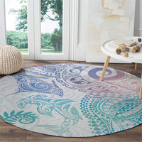Aotearoa Maori Sea Animals Tribal Round Carpet Manta Ray and Shark Moko Pattern Sweet Pastel LT03 - Polynesian Pride