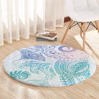 Aotearoa Maori Sea Animals Tribal Round Carpet Manta Ray and Shark Moko Pattern Sweet Pastel LT03 - Polynesian Pride