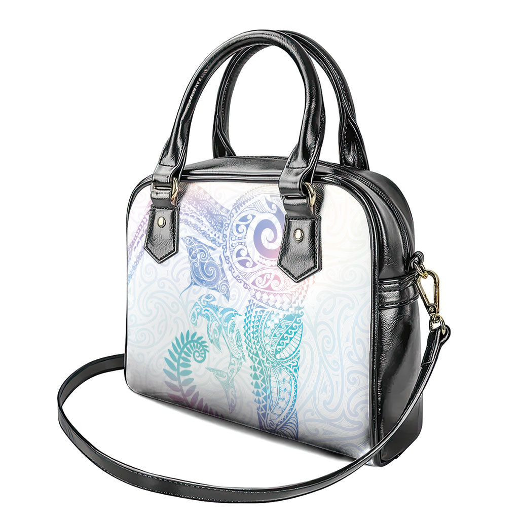 Aotearoa Maori Sea Animals Tribal Shoulder Handbag Manta Ray and Shark Moko Pattern Sweet Pastel