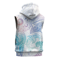 Aotearoa Maori Sea Animals Tribal Sleeveless Zip Hoodie Manta Ray and Shark Moko Pattern Sweet Pastel