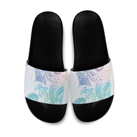 Aotearoa Maori Sea Animals Tribal Slide Sandals Manta Ray and Shark Moko Pattern Sweet Pastel