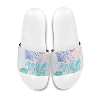 Aotearoa Maori Sea Animals Tribal Slide Sandals Manta Ray and Shark Moko Pattern Sweet Pastel