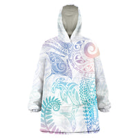 Aotearoa Maori Sea Animals Tribal Wearable Blanket Hoodie Manta Ray and Shark Moko Pattern Sweet Pastel