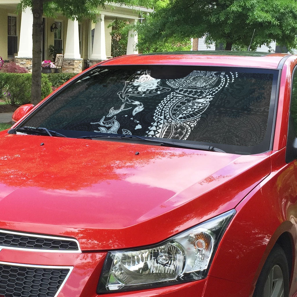 Hawaiian Manta Ray Tribal Auto Sun Shade Polynesian Art Motifs Black Color