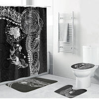 Hawaiian Manta Ray Tribal Bathroom Set Polynesian Art Motifs Black Color