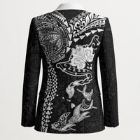 Hawaiian Manta Ray Tribal Blazer Polynesian Art Motifs Black Color